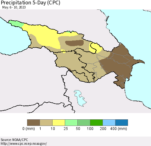 Azerbaijan, Armenia and Georgia Precipitation 5-Day (CPC) Thematic Map For 5/6/2023 - 5/10/2023