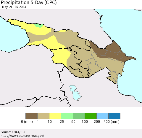 Azerbaijan, Armenia and Georgia Precipitation 5-Day (CPC) Thematic Map For 5/21/2023 - 5/25/2023