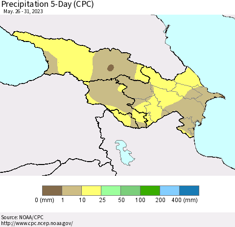 Azerbaijan, Armenia and Georgia Precipitation 5-Day (CPC) Thematic Map For 5/26/2023 - 5/31/2023