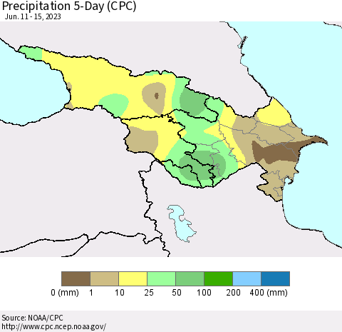 Azerbaijan, Armenia and Georgia Precipitation 5-Day (CPC) Thematic Map For 6/11/2023 - 6/15/2023