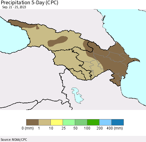 Azerbaijan, Armenia and Georgia Precipitation 5-Day (CPC) Thematic Map For 9/21/2023 - 9/25/2023