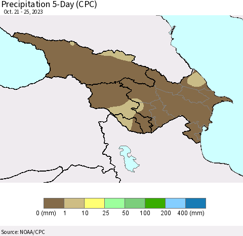 Azerbaijan, Armenia and Georgia Precipitation 5-Day (CPC) Thematic Map For 10/21/2023 - 10/25/2023