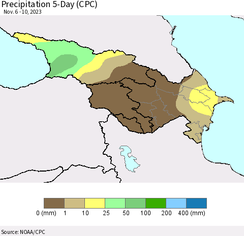 Azerbaijan, Armenia and Georgia Precipitation 5-Day (CPC) Thematic Map For 11/6/2023 - 11/10/2023