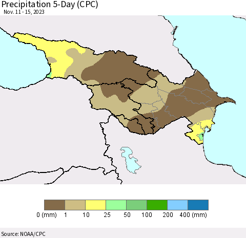 Azerbaijan, Armenia and Georgia Precipitation 5-Day (CPC) Thematic Map For 11/11/2023 - 11/15/2023