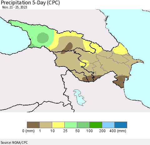 Azerbaijan, Armenia and Georgia Precipitation 5-Day (CPC) Thematic Map For 11/21/2023 - 11/25/2023