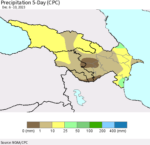 Azerbaijan, Armenia and Georgia Precipitation 5-Day (CPC) Thematic Map For 12/6/2023 - 12/10/2023