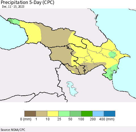 Azerbaijan, Armenia and Georgia Precipitation 5-Day (CPC) Thematic Map For 12/11/2023 - 12/15/2023