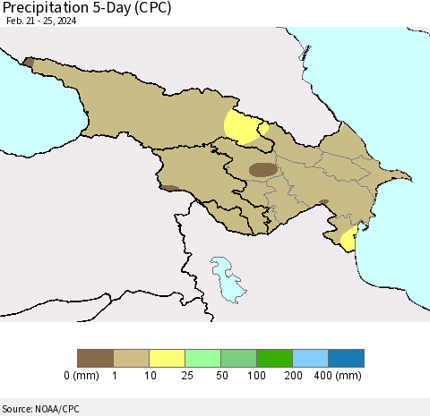 Azerbaijan, Armenia and Georgia Precipitation 5-Day (CPC) Thematic Map For 2/21/2024 - 2/25/2024