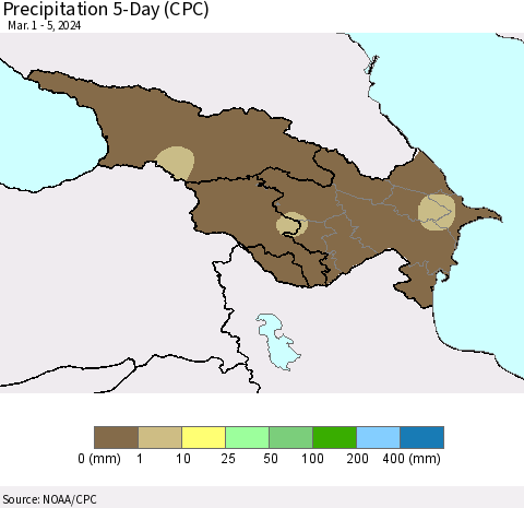 Azerbaijan, Armenia and Georgia Precipitation 5-Day (CPC) Thematic Map For 3/1/2024 - 3/5/2024