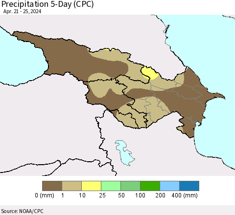 Azerbaijan, Armenia and Georgia Precipitation 5-Day (CPC) Thematic Map For 4/21/2024 - 4/25/2024