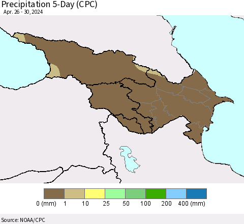 Azerbaijan, Armenia and Georgia Precipitation 5-Day (CPC) Thematic Map For 4/26/2024 - 4/30/2024
