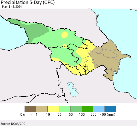 Azerbaijan, Armenia and Georgia Precipitation 5-Day (CPC) Thematic Map For 5/1/2024 - 5/5/2024