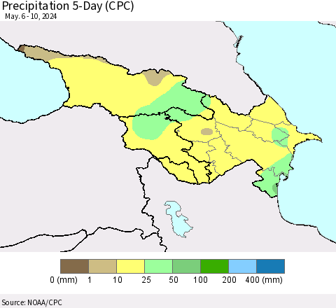 Azerbaijan, Armenia and Georgia Precipitation 5-Day (CPC) Thematic Map For 5/6/2024 - 5/10/2024