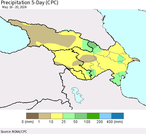 Azerbaijan, Armenia and Georgia Precipitation 5-Day (CPC) Thematic Map For 5/16/2024 - 5/20/2024