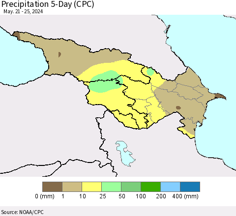 Azerbaijan, Armenia and Georgia Precipitation 5-Day (CPC) Thematic Map For 5/21/2024 - 5/25/2024