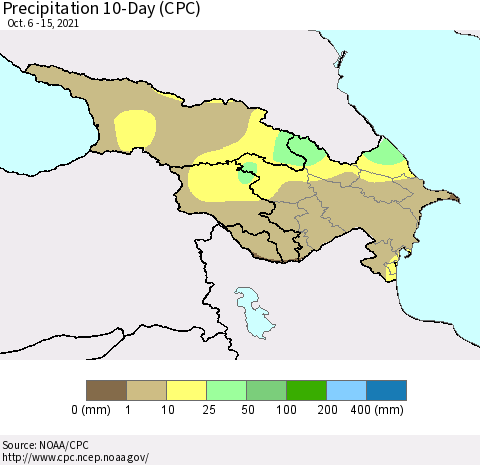 Azerbaijan, Armenia and Georgia Precipitation 10-Day (CPC) Thematic Map For 10/6/2021 - 10/15/2021