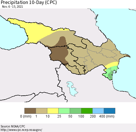 Azerbaijan, Armenia and Georgia Precipitation 10-Day (CPC) Thematic Map For 11/6/2021 - 11/15/2021