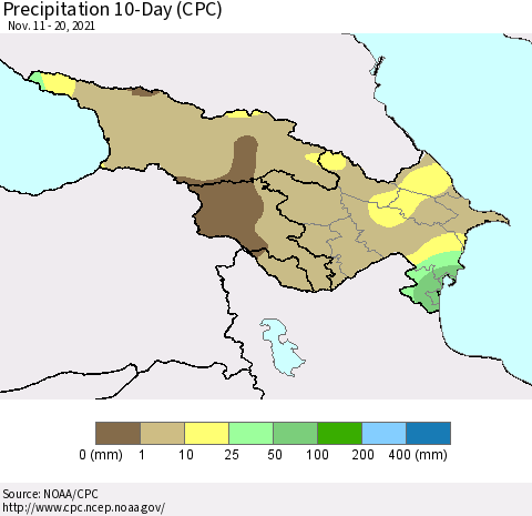 Azerbaijan, Armenia and Georgia Precipitation 10-Day (CPC) Thematic Map For 11/11/2021 - 11/20/2021