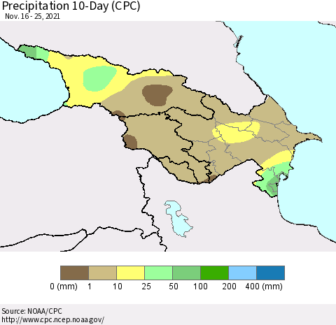 Azerbaijan, Armenia and Georgia Precipitation 10-Day (CPC) Thematic Map For 11/16/2021 - 11/25/2021