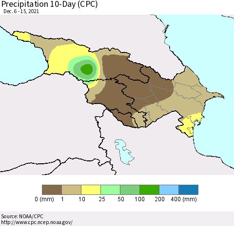 Azerbaijan, Armenia and Georgia Precipitation 10-Day (CPC) Thematic Map For 12/6/2021 - 12/15/2021