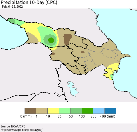 Azerbaijan, Armenia and Georgia Precipitation 10-Day (CPC) Thematic Map For 2/6/2022 - 2/15/2022