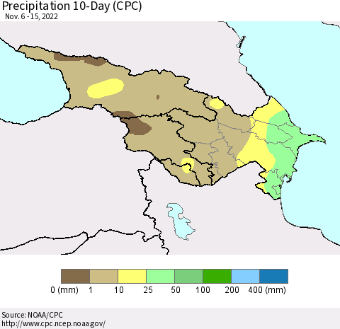 Azerbaijan, Armenia and Georgia Precipitation 10-Day (CPC) Thematic Map For 11/6/2022 - 11/15/2022