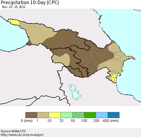 Azerbaijan, Armenia and Georgia Precipitation 10-Day (CPC) Thematic Map For 11/16/2022 - 11/25/2022