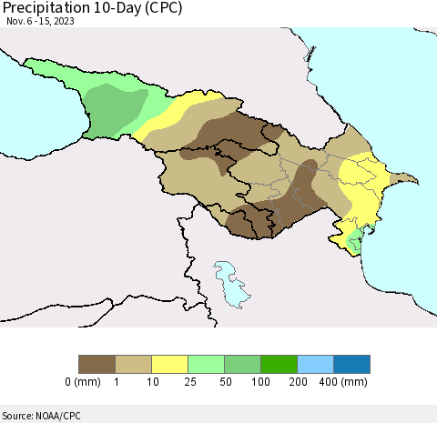 Azerbaijan, Armenia and Georgia Precipitation 10-Day (CPC) Thematic Map For 11/6/2023 - 11/15/2023