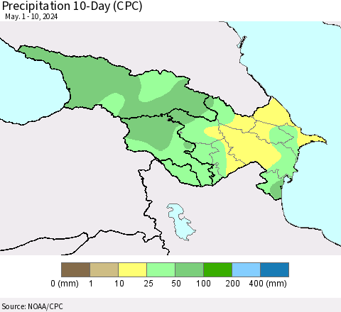 Azerbaijan, Armenia and Georgia Precipitation 10-Day (CPC) Thematic Map For 5/1/2024 - 5/10/2024