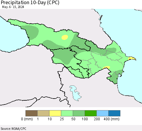 Azerbaijan, Armenia and Georgia Precipitation 10-Day (CPC) Thematic Map For 5/6/2024 - 5/15/2024