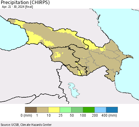 Azerbaijan, Armenia and Georgia Precipitation (CHIRPS) Thematic Map For 4/21/2024 - 4/30/2024