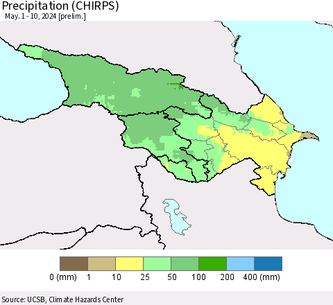 Azerbaijan, Armenia and Georgia Precipitation (CHIRPS) Thematic Map For 5/1/2024 - 5/10/2024