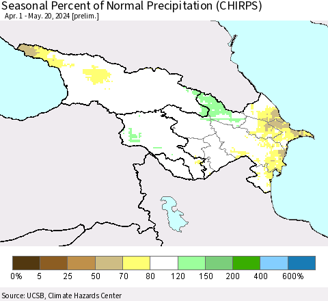 Azerbaijan, Armenia and Georgia Seasonal Percent of Normal Precipitation (CHIRPS) Thematic Map For 4/1/2024 - 5/20/2024