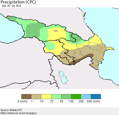 Azerbaijan, Armenia and Georgia Precipitation (CPC) Thematic Map For 9/20/2021 - 9/26/2021