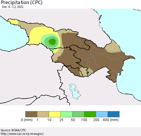 Azerbaijan, Armenia and Georgia Precipitation (CPC) Thematic Map For 12/6/2021 - 12/12/2021