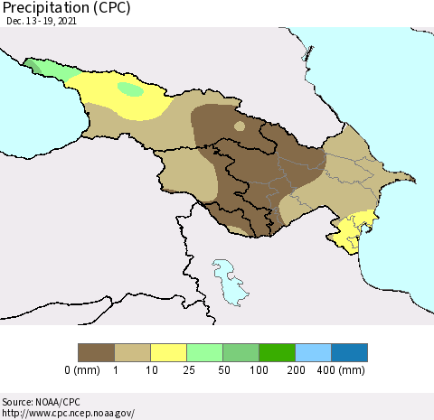 Azerbaijan, Armenia and Georgia Precipitation (CPC) Thematic Map For 12/13/2021 - 12/19/2021