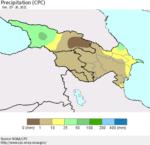 Azerbaijan, Armenia and Georgia Precipitation (CPC) Thematic Map For 12/20/2021 - 12/26/2021
