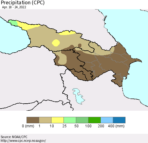 Azerbaijan, Armenia and Georgia Precipitation (CPC) Thematic Map For 4/18/2022 - 4/24/2022