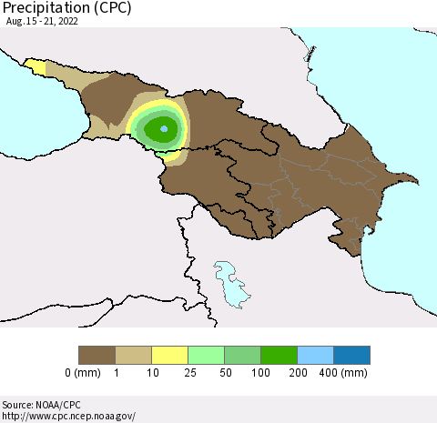 Azerbaijan, Armenia and Georgia Precipitation (CPC) Thematic Map For 8/15/2022 - 8/21/2022