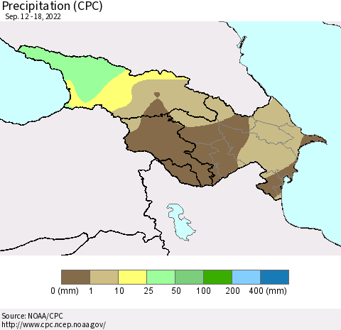 Azerbaijan, Armenia and Georgia Precipitation (CPC) Thematic Map For 9/12/2022 - 9/18/2022