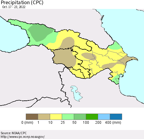 Azerbaijan, Armenia and Georgia Precipitation (CPC) Thematic Map For 10/17/2022 - 10/23/2022