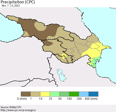 Azerbaijan, Armenia and Georgia Precipitation (CPC) Thematic Map For 11/7/2022 - 11/13/2022