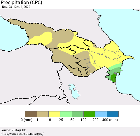 Azerbaijan, Armenia and Georgia Precipitation (CPC) Thematic Map For 11/28/2022 - 12/4/2022