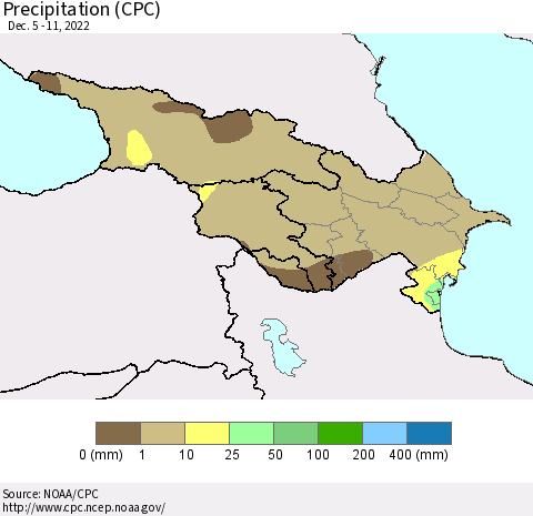 Azerbaijan, Armenia and Georgia Precipitation (CPC) Thematic Map For 12/5/2022 - 12/11/2022
