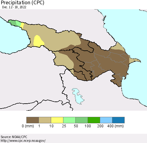 Azerbaijan, Armenia and Georgia Precipitation (CPC) Thematic Map For 12/12/2022 - 12/18/2022
