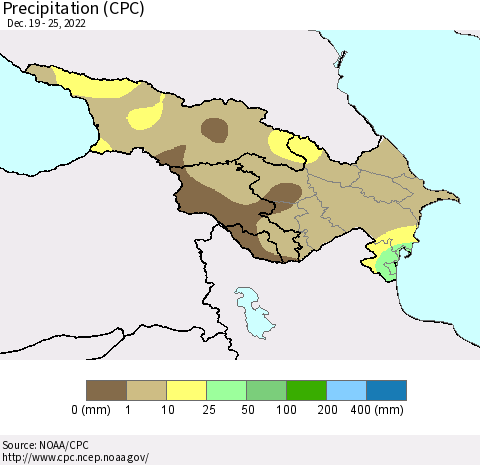 Azerbaijan, Armenia and Georgia Precipitation (CPC) Thematic Map For 12/19/2022 - 12/25/2022