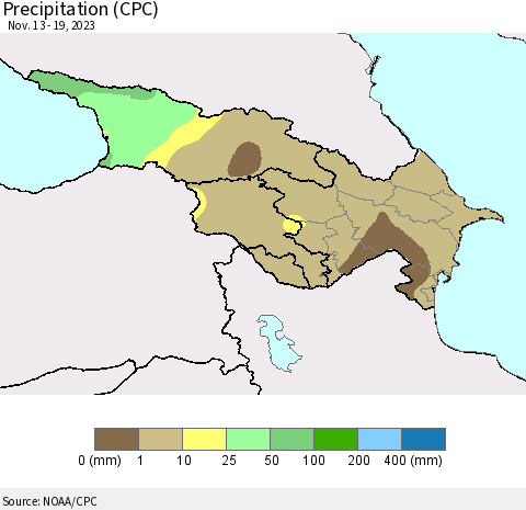 Azerbaijan, Armenia and Georgia Precipitation (CPC) Thematic Map For 11/13/2023 - 11/19/2023
