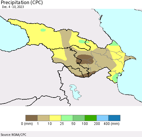 Azerbaijan, Armenia and Georgia Precipitation (CPC) Thematic Map For 12/4/2023 - 12/10/2023