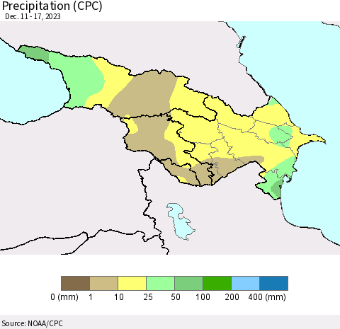 Azerbaijan, Armenia and Georgia Precipitation (CPC) Thematic Map For 12/11/2023 - 12/17/2023