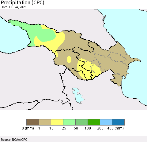 Azerbaijan, Armenia and Georgia Precipitation (CPC) Thematic Map For 12/18/2023 - 12/24/2023